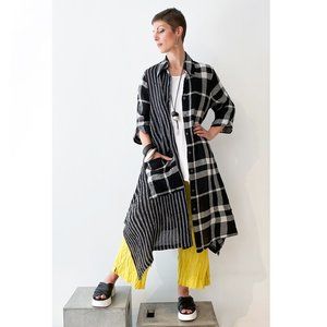 Luukaa Linen shirt black white plaid dress Size 12